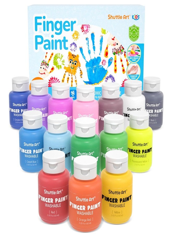 Shuttle Art Washable Finger Paint Set, 15 Colors (2 fl oz) Toddler Paint, Non-Toxic Finger Painting for Toddlers, Kids Arts and Crafts - Image 1